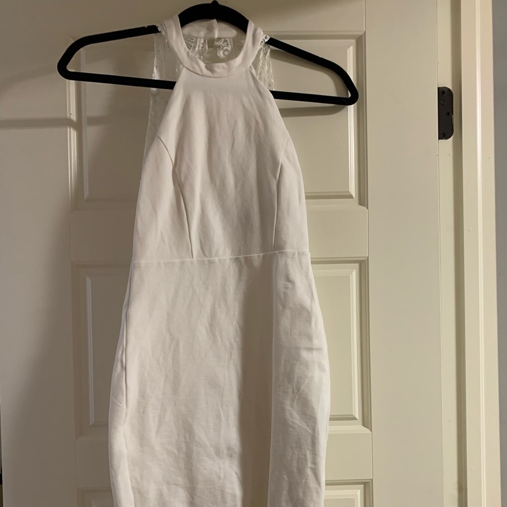 White mini dress with lace back